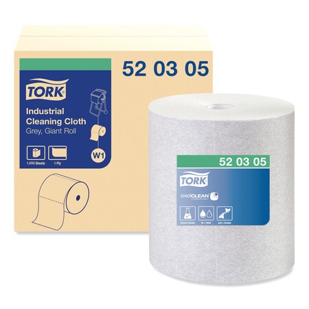 Tork Industrial Cleaning Cloths, 1-Ply, 12.6 x 13.3, Gray, 1,050 Wipes/Roll 520305